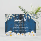 Sweet 16 Rustic Daisy Flowers String Lights Navy Kaart (Staand voorkant)