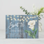 Sweet 16 Rustic Dusty Blue Barn Wood Lily Flower Kaart (Staand voorkant)