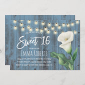 Sweet 16 Rustic Dusty Blue Barn Wood Lily Flower Kaart (Voorkant / Achterkant)