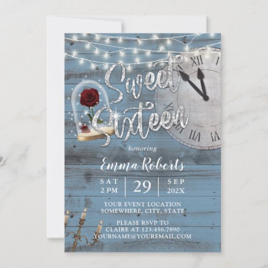 Sweet 16 Rustic Fairy Tale Dusty Blue Barn Wood Kaart (Voorkant)