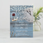 Sweet 16 Rustic Fairy Tale Dusty Blue Barn Wood Kaart (Staand voorkant)