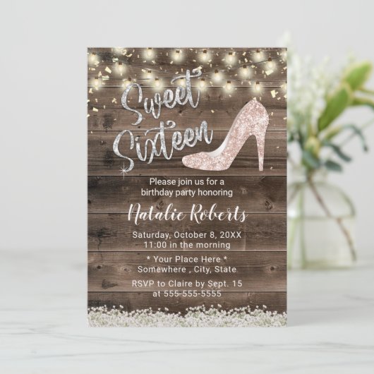 Sweet 16 Rustic Floral Barn Wood Modern Birthday Kaart (Staand voorkant)