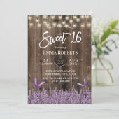 Sweet 16 Rustic Lavender Floral Classy Wood Kaart (Staand voorkant)