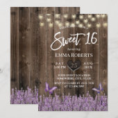 Sweet 16 Rustic Lavender Floral Classy Wood Kaart (Voorkant / Achterkant)