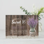 Sweet 16 Rustic Lavender Floral Jar Elegant Wood Kaart (Staand voorkant)