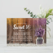 Sweet 16 Rustic Lavender Floral Jar Gold Confetti Kaart (Staand voorkant)