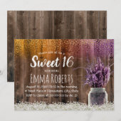 Sweet 16 Rustic Lavender Floral Jar Gold Confetti Kaart (Voorkant / Achterkant)