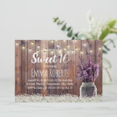 Sweet 16 Rustic Lavender Floral Jar String Lights Kaart (Staand voorkant)