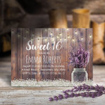 Sweet 16 Rustic Lavender Floral Jar String Lights Kaart<br><div class="desc">Rustic Lavender Floral Jar & String Lights Sweet 16 uitnodigingen.</div>