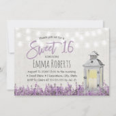 Sweet 16 Rustic Lavender Floral White Lantern Kaart (Voorkant)