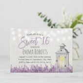 Sweet 16 Rustic Lavender Floral White Lantern Kaart (Staand voorkant)