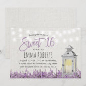 Sweet 16 Rustic Lavender Floral White Lantern Kaart (Voorkant / Achterkant)