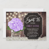 Sweet 16 Rustic Paars Hydrangea Flower Mason Jar Kaart (Voorkant)