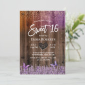 Sweet 16 Rustic Paars Lavender Flower Barn Wood Kaart (Staand voorkant)