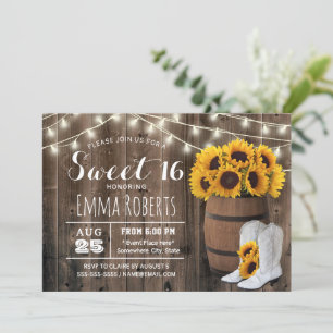 Sweet 16 Rustic Sunflower Barrel Country Cowgirl Kaart