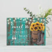 Sweet 16 Rustic Sunflower Blauwgroen Western Cowgi Kaart (Staand voorkant)