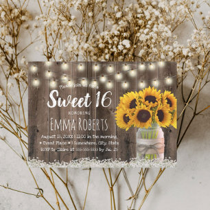Sweet 16 Rustic Sunflower Floral Jar Barn Wood Kaart