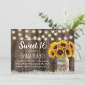Sweet 16 Rustic Sunflower Floral Jar Barn Wood Kaart (Staand voorkant)