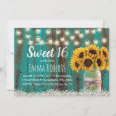 Sweet 16 Rustic Sunflower Jar Blauwgroen Barn Wood Kaart (Voorkant)