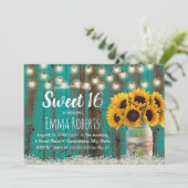 Sweet 16 Rustic Sunflower Jar Blauwgroen Barn Wood Kaart (Staand voorkant)