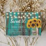 Sweet 16 Rustic Sunflower Jar Blauwgroen Barn Wood Kaart<br><div class="desc">Rustic Sunflower Floral Jar Blauwgroen Barn Wood & String Lights Sweet 16 Uitnodigingen.</div>