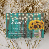 Sweet 16 Rustic Sunflower Jar Blauwgroen Barn Wood Kaart