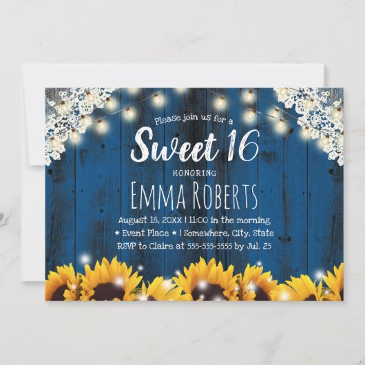 Sweet 16 Rustic Sunflower Lace String Lights marin Kaart (Voorkant)
