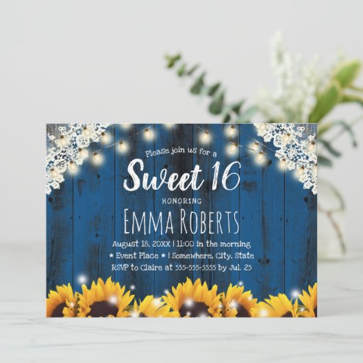 Sweet 16 Rustic Sunflower Lace String Lights marin Kaart (Staand voorkant)