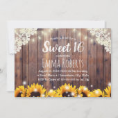 Sweet 16 Rustic Sunflower & String Lights Kaart (Voorkant)