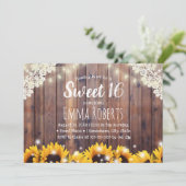 Sweet 16 Rustic Sunflower & String Lights Kaart (Staand voorkant)