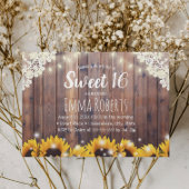 Sweet 16 Rustic Sunflower & String Lights Kaart