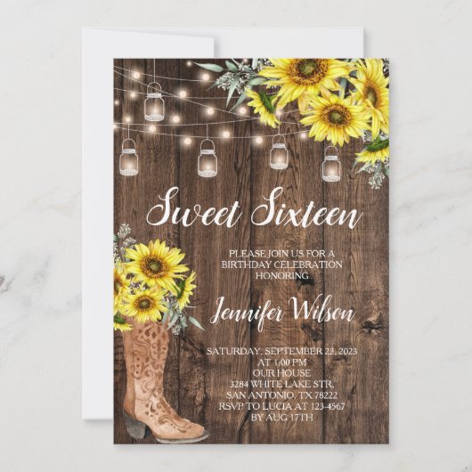 Sweet 16 Rustic Sunflower String Lights Kaart (Voorkant)