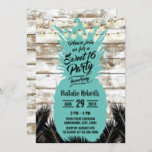 Sweet 16 Rustic Tropical Beach Blauwgroen ananas Kaart (Voorkant / Achterkant)
