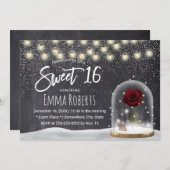 Sweet 16 Rustic Winter Beauty Roos Dome Chalkboard Kaart (Voorkant / Achterkant)