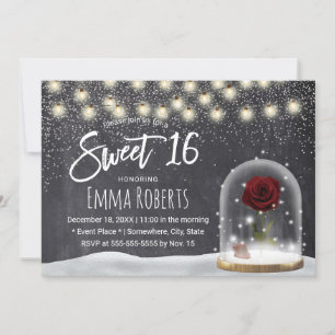 Sweet 16 Rustic Winter Beauty Roos Dome Chalkboard Kaart