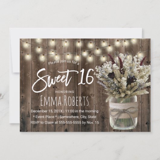 Sweet 16 Rustic Winter Floral Jar Barn Birthday Kaart (Voorkant)