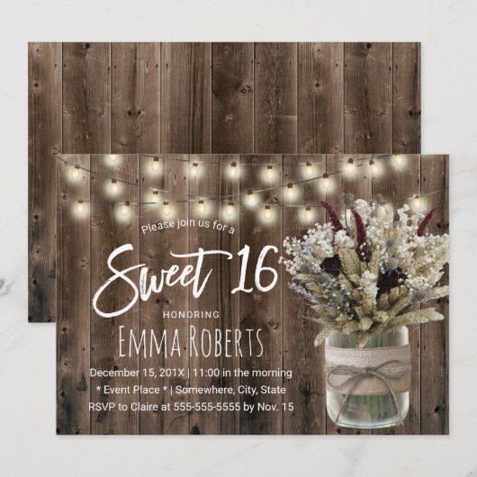 Sweet 16 Rustic Winter Floral Jar Barn Birthday Kaart (Voorkant / Achterkant)