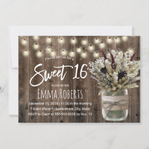 Sweet 16 Rustic Winter Floral Jar Barn Birthday Kaart