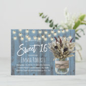 Sweet 16 Rustic Winter Floral Jar Dusty Blue Kaart (Staand voorkant)