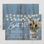 Sweet 16 Rustic Winter Floral Jar Dusty Blue Kaart (Voorkant / Achterkant)
