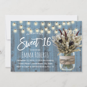 Sweet 16 Rustic Winter Floral Jar Dusty Blue Kaart