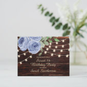 Sweet 16 Rustic Wood Blue Floral String Lights Briefkaart (Staand voorkant)