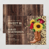 Sweet 16 Rustic Wood Boots Sunflower Red Roses Kaart (Voorkant / Achterkant)