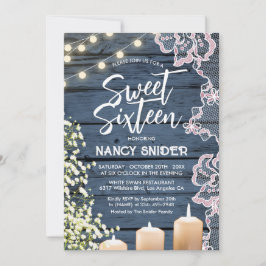 Sweet 16 rustieke blauwe houten string verlichting kaart