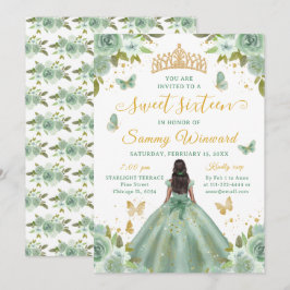Sweet 16 Sage Green Princess African American Girl Kaart