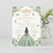 Sweet 16 Sage Green Princess Brunette Girl Kaart (Staand voorkant)