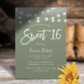 Sweet 16 Sage Green Silver Glitter Birthday Kaart