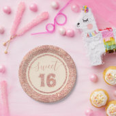 Sweet 16 Salmon Faux Glitter Stripe Birthday Party Papieren Bordje (Feest)