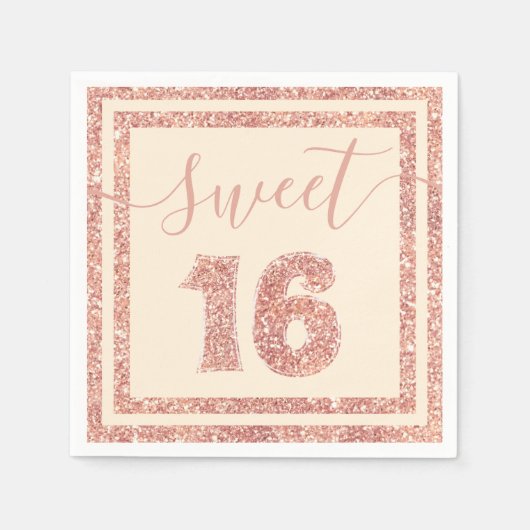 Sweet 16 Salmon Faux Glitter Stripe Verjaardagsfee Servet (Voorkant)