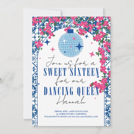 Sweet 16 Santorini Musical Bougainvillea mamma mia Kaart (Voorkant)